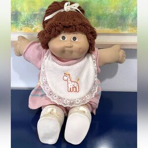 Cabbage Patch Kids CPK Girl Doll Yarn Hair Dimple HM3 Vintage 80s Giraffe Bib